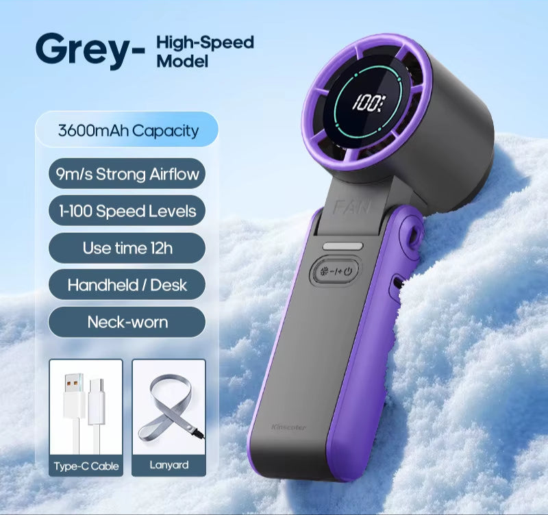 Outdoor Foldable Portable Handheld Fan Mini Cooling Rechargeable 3600Mah 100-Level Free Control High Speed Turbo Fan