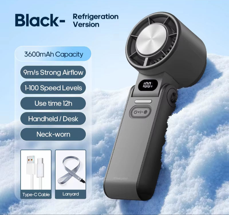 Outdoor Foldable Portable Handheld Fan Mini Cooling Rechargeable 3600Mah 100-Level Free Control High Speed Turbo Fan