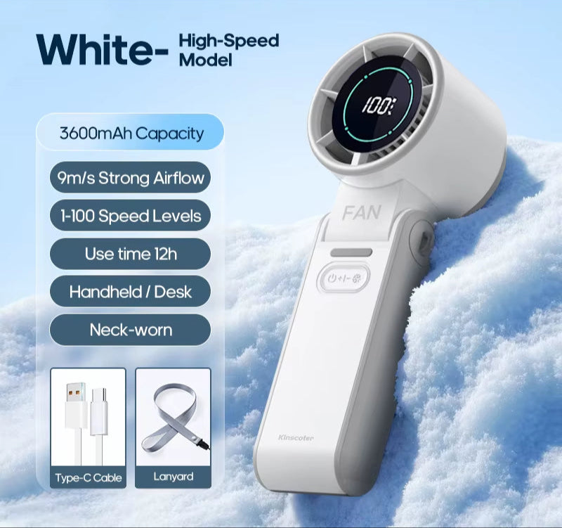 Outdoor Foldable Portable Handheld Fan Mini Cooling Rechargeable 3600Mah 100-Level Free Control High Speed Turbo Fan
