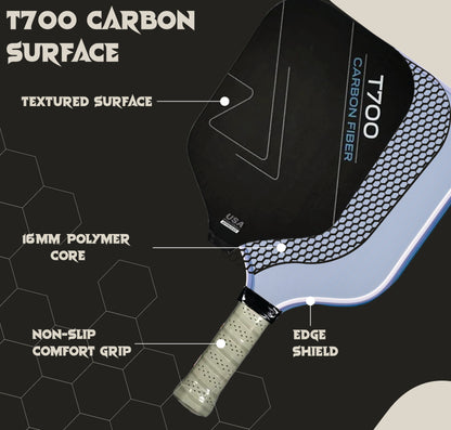 T700 Raw Carbon Fiber Pickleball Paddle - 16"x7.75"