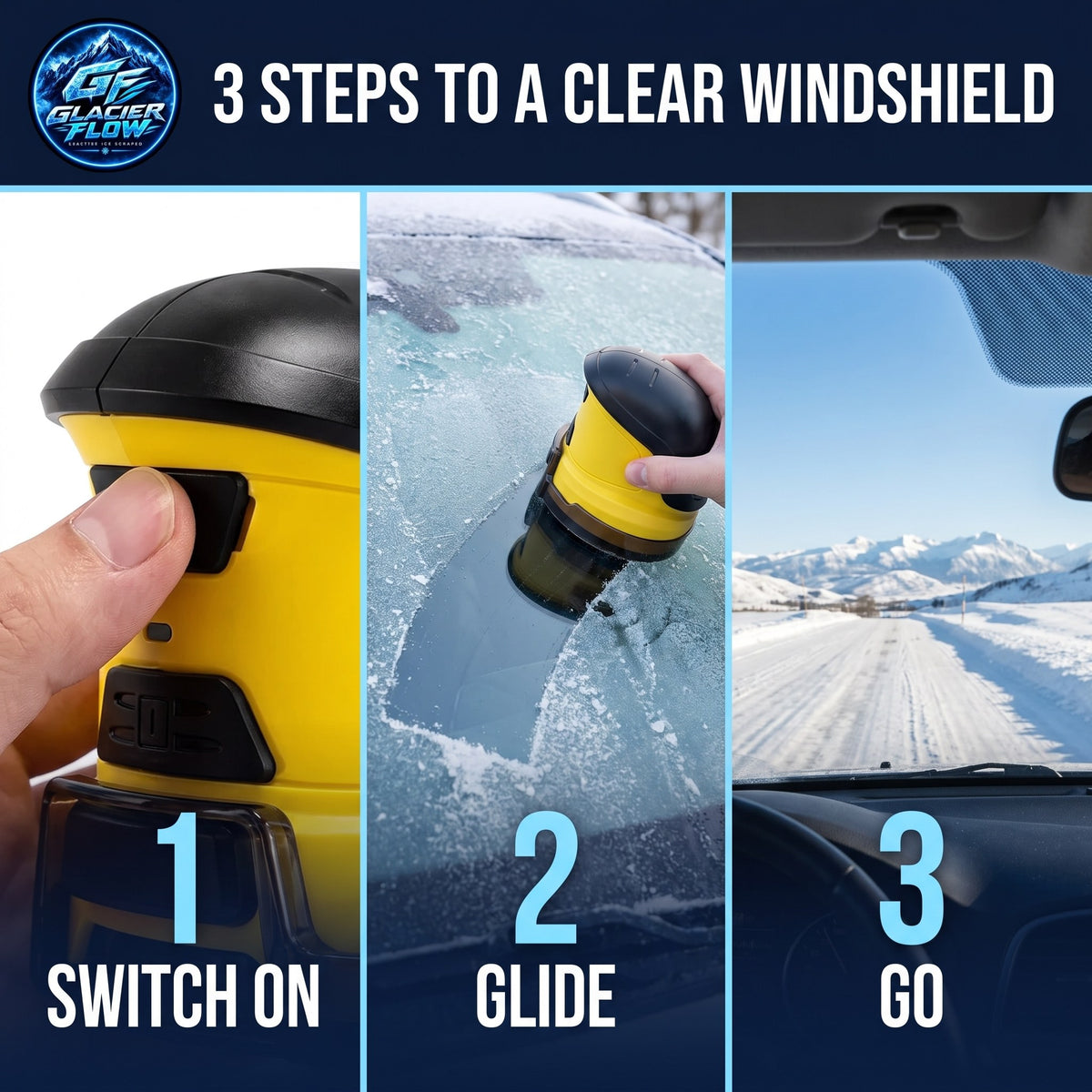 3 steps to a clear windshield: switch on, glide, go
