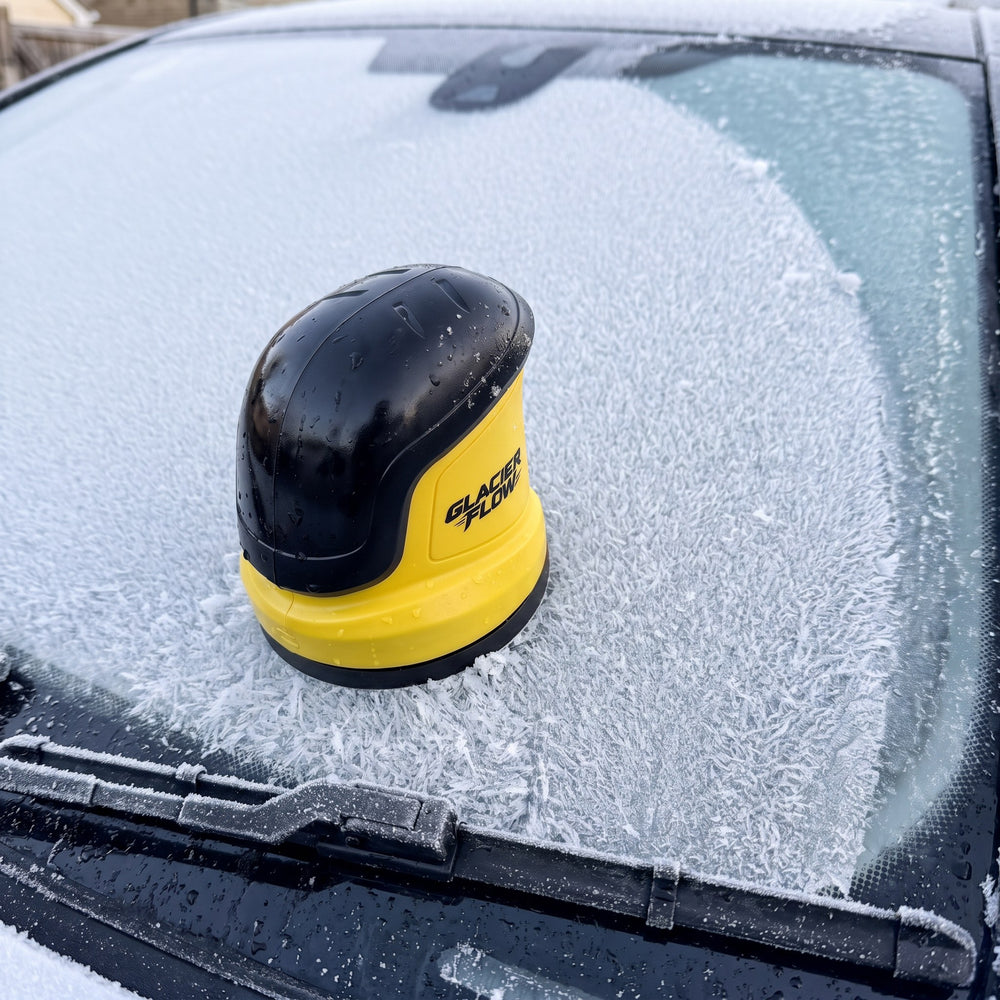 Frosted car windshield before using GlacierFlow