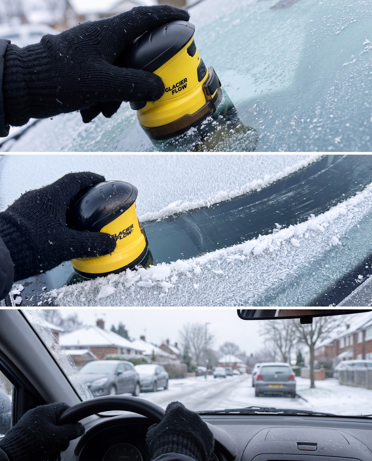 Press, glide and drive: GlacierFlow clearing an icy windshield